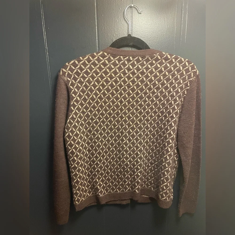 Vintage 40’s/50’s Glengarry Orlon Acrylic Button Up brown and ivory Cardigan - Picture 4 of 6